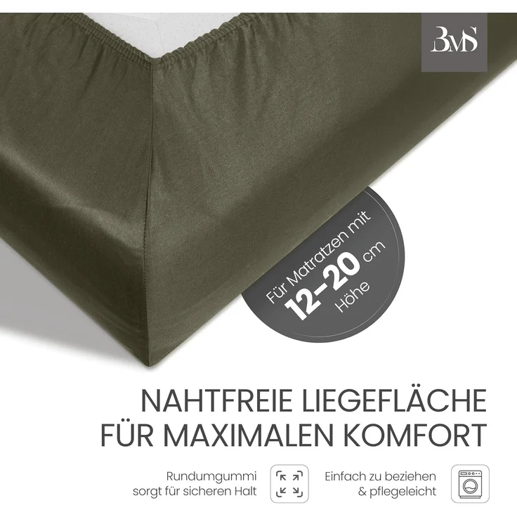 Mako-Satin Spannbettlaken dark olive 200x220cm – Bild 3