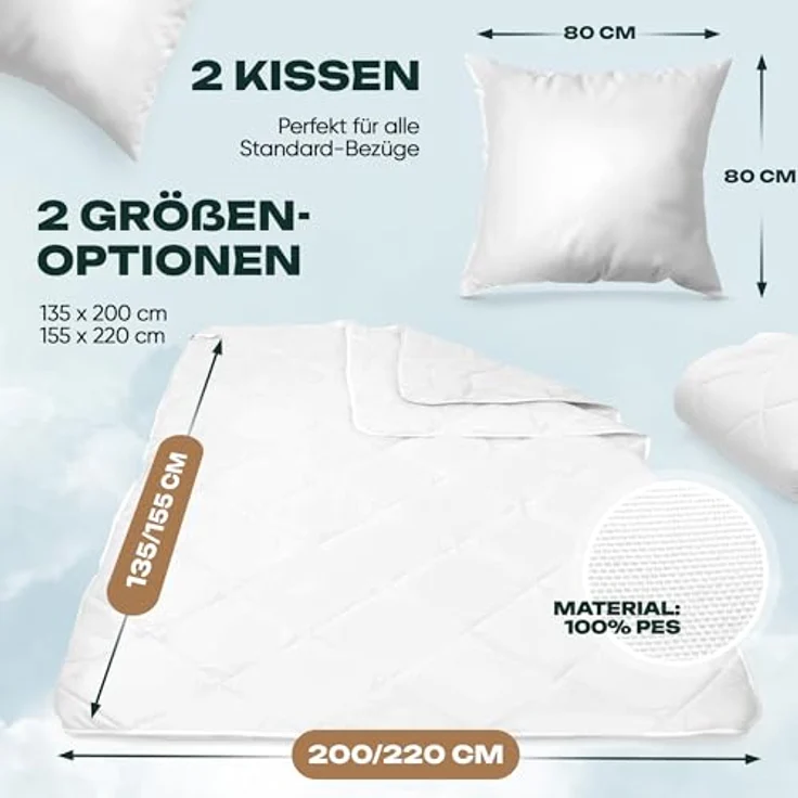 Waidmeister Bettdecke + Kopfkissen Bettdeckenset 2x Bettdecke und 2x Kopfkissen, Füllung: 100% Polyester, Bettdeckenset mit Kopfkissen mit optimierter Klimafunktion – Bild 3