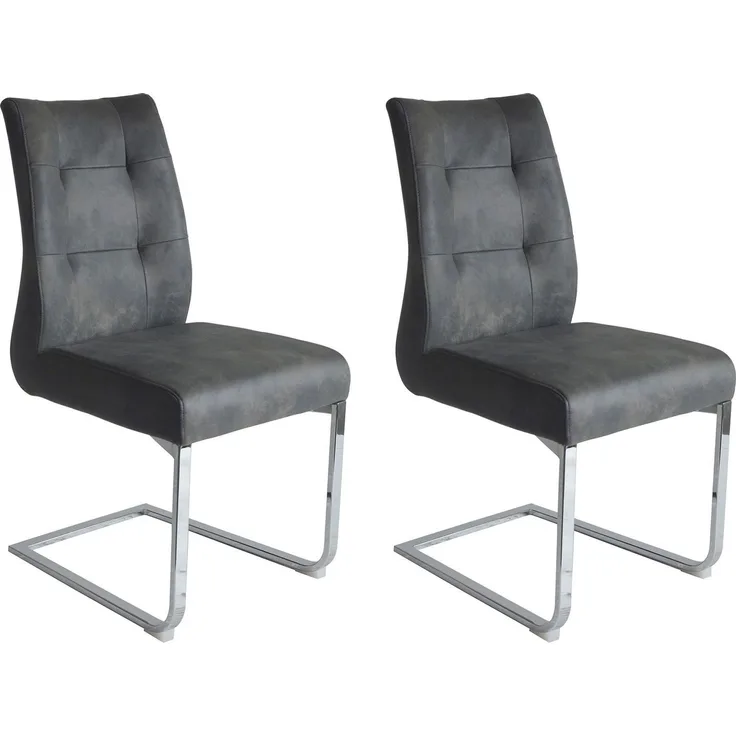 byLIVING 2er Set Schwingstuhl MARLEN XXL / Schwinger in Grau im Vintage Look / Gestell verchromt / Küchenstühle / Esszimmerstühle / Polsterstuhl / Stühle / 47 x 96 x 62 cm (BxHxT)