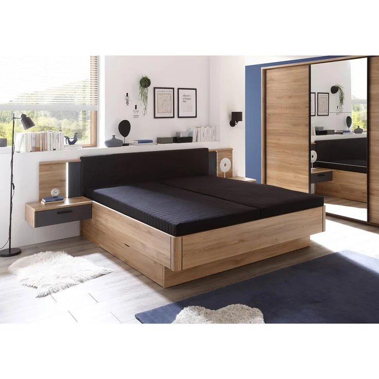 Stella Trading 2X Bettkästen passend zum Bett ASCHAU - ideal für zusätzlichen Stauraum - Bettschubkästen in Mauvella Eiche Optik, Graphit - 184 x 25 x 181 cm (B/H/T) – Bild 2