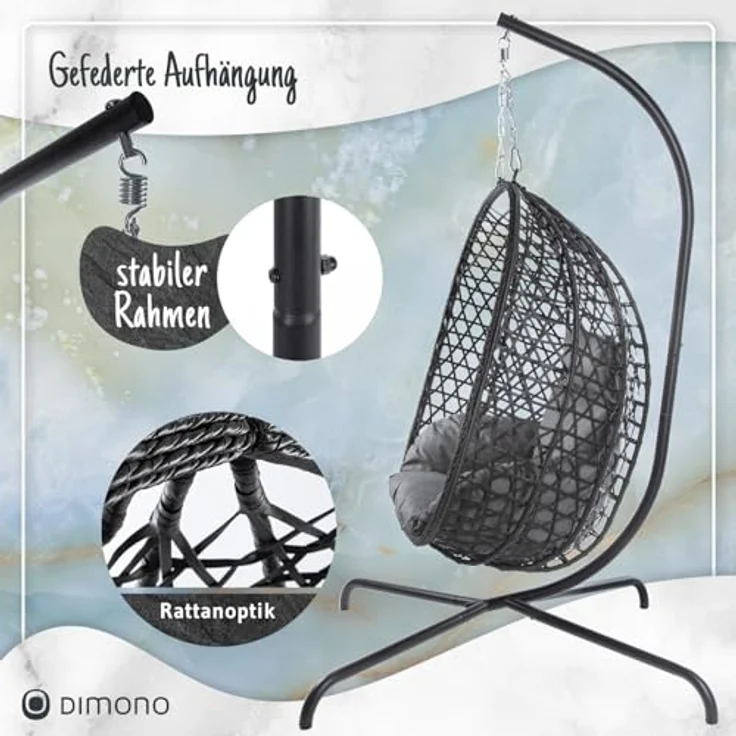 Goods+Gadgets Hängestuhl Hängesessel mit Gestell (Hängekorb Sessel), Schwebeliege Rattan Outdoor & Indoor Relax-Stuhl – Bild 5