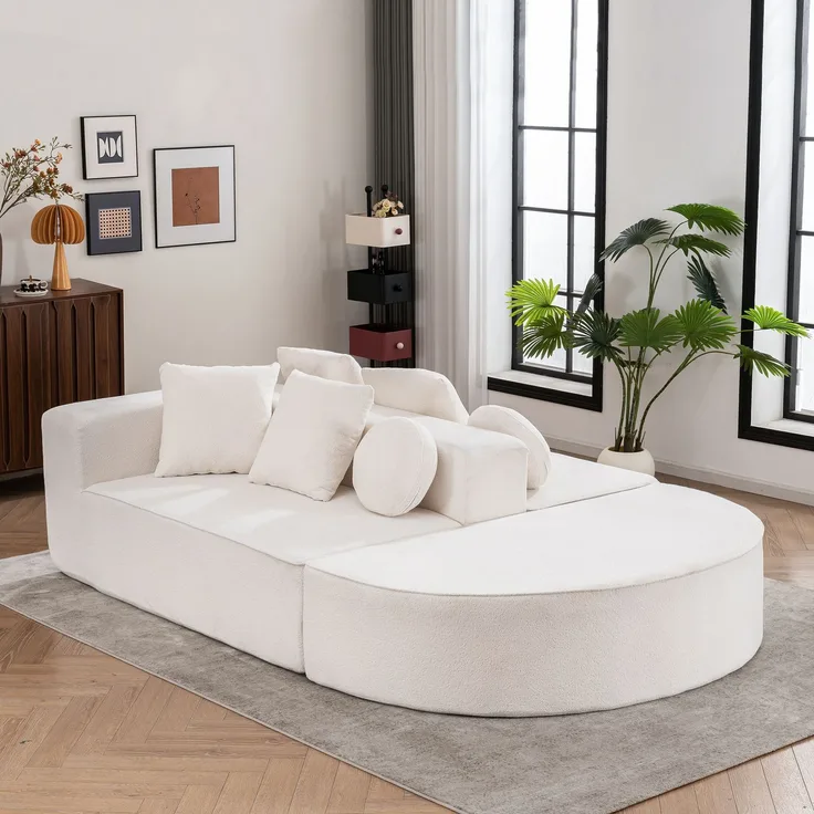 ZUBALIYA Modulares Sofa mit Chenille - Bezug, mit breiten Armlehnen, modular aufgebaut, mit Schaumstoffpolsterung