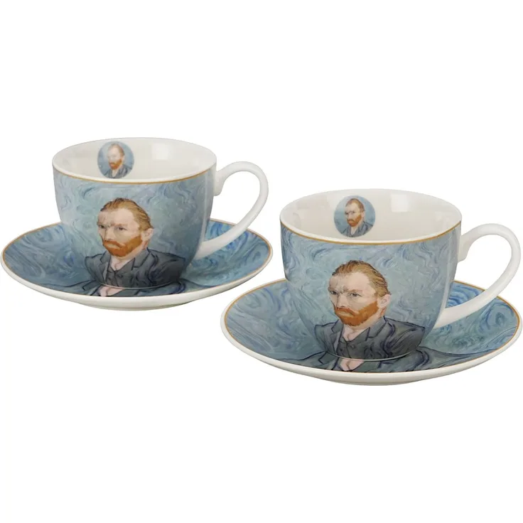DUO ART GALLERY 2er-Set Tasse mit Untertasse PORTRAIT OF Van Gogh, New Bone China Porzellan