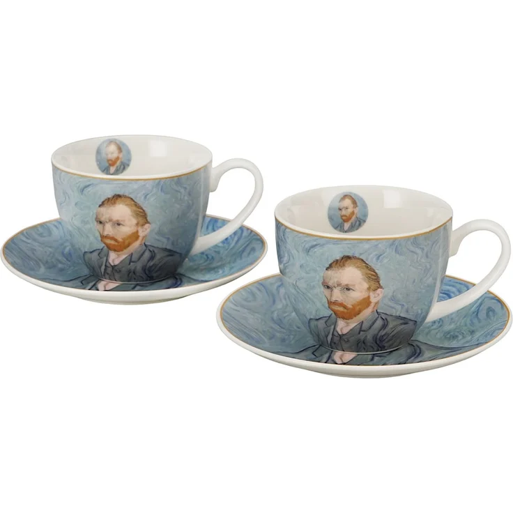 DUO ART GALLERY 2er-Set Tasse mit Untertasse PORTRAIT OF Van Gogh, New Bone China Porzellan – Bild 1