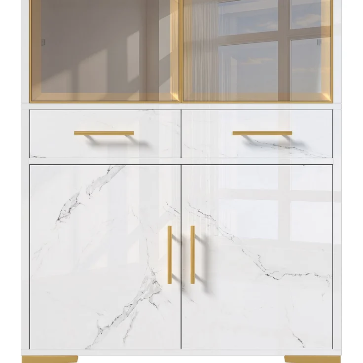 ZUBALIYA Vitrine, mit Schubladen, mit Stauraum, mit LED-Beleuchtung, mit App-Steuerung, H 170 × T 38 × B 75 cm, Weiß, MDF / Spanplatte – Bild 21