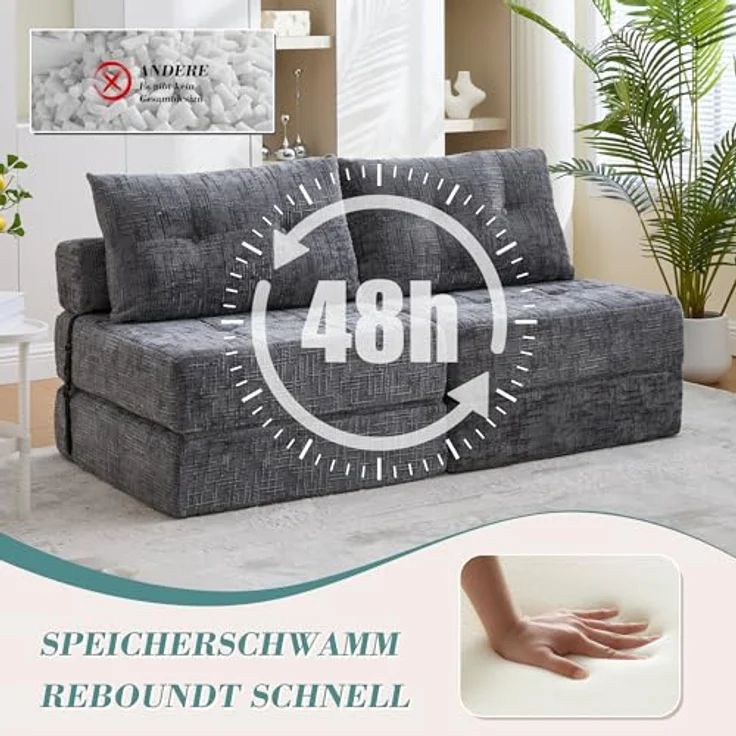 Ball & Cast Bodensofa, Umwandelbarer 2-in-1 Sofa Bett, Chenille Klappsofa mit Rückenlehne für Wohnzimmer und Schlafzimmer, Grau, 1 Sitzplatz – Bild 8