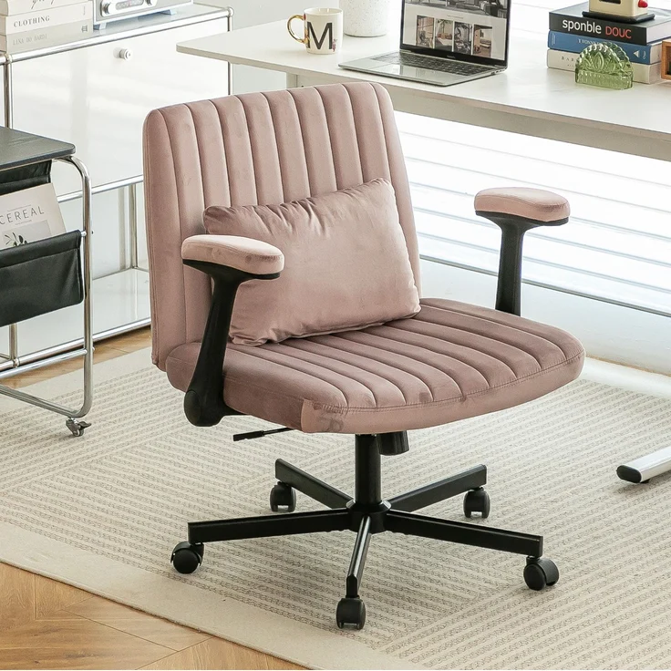 Bürostuhl mit Stoffbezug, klappbaren Armlehnen und leisen Rollen, 21,5x25,2x33 cm, Rosa – Bild 1