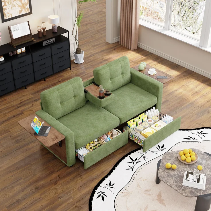 ZUBALIYA Schlafsofa 71x57.5 cm, mit Schreibtisch, mit Schubladen, mit Stauraum, mit Ablageflächen, mit Ausziehbett, Grün – Bild 11