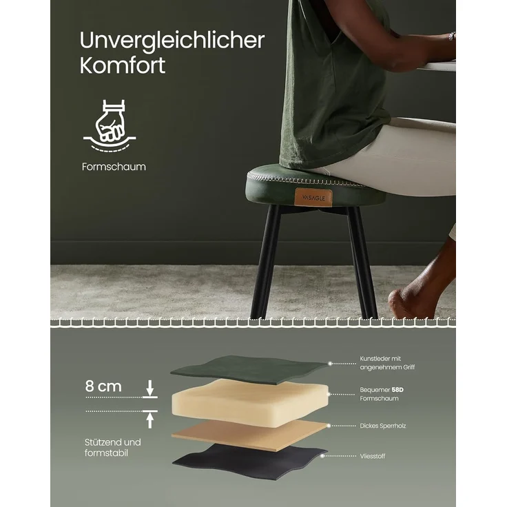 Vasagle Esszimmerstühle (2 St), Sitzhocker, EKHO Series, Kunstleder, 48,2 cm hoch, waldgrün – Bild 8
