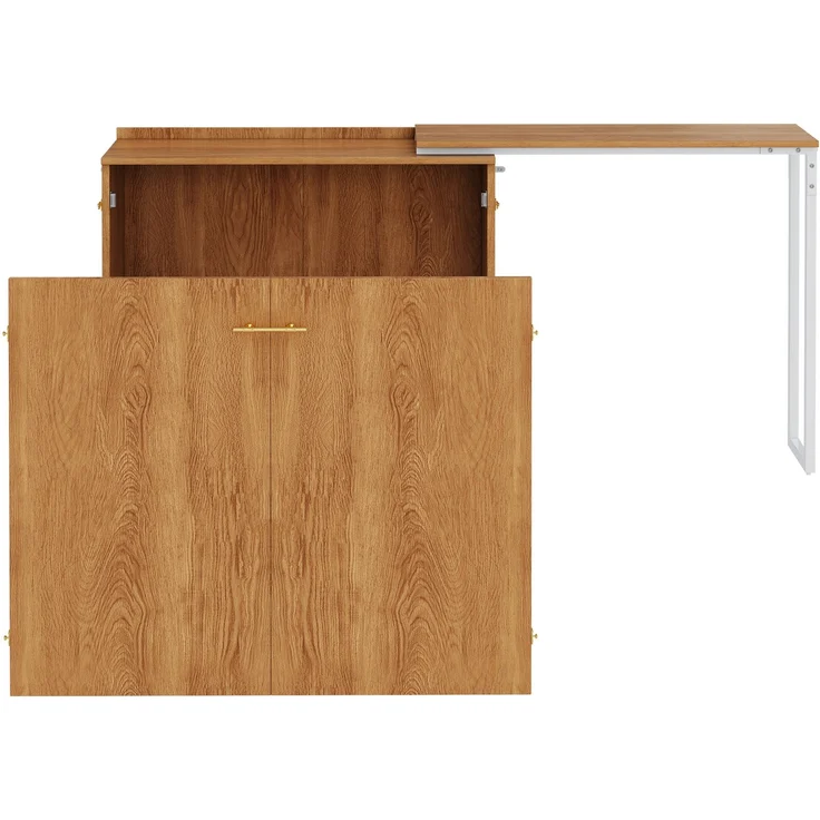 Klappbett mit drehbarem Schreibtisch und Matratze, platzsparendes Schrankbett mit Rollen, ideal für kleine Räume, Gästezimmer und Homeoffice – Bild 4