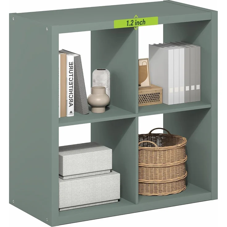 Furinno Cubicle Bücherregal, 4-Würfel Bücherregal mit dickem Rahmen, wendbares Regal mit offener Rückwand, 14.6" x 30" x 30", für Wohnzimmer, Schlafzimmer, Homeoffice, Salbeigrün