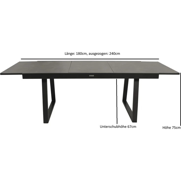 DEGAMO REIMS II Gartengarnitur, Alu + Keramikoptik, anthrazit, 9-teilig grau (8x Stapelsessel, 1x Ausziehtisch 180/240x100cm) – Bild 5