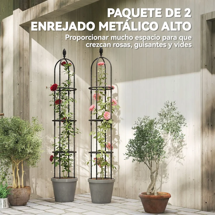 MELAYR, 2er-Set Gartenobelisken aus PE-Stahl, 1,74 m, Rankgitter für Kletterpflanzen, Rosen, 32 x 32 x 174 cm, Schwarz – Bild 6