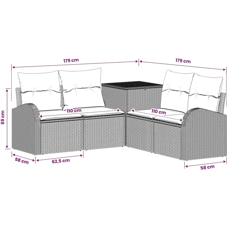 vidaXL Sofa Set 5 stk. Schwarz Polyrattan und Stahl 3447768 – Bild 9