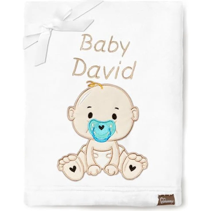 Be Mammy Personalisierte Babydecke mit 3D Applikation Warme Kuscheldecke mit Namen und Geburtsdatum; Perfektes Baby Geschenk; Blanket; Krabbeldecke BE20-280 (Weiß - Junge) – Bild 2