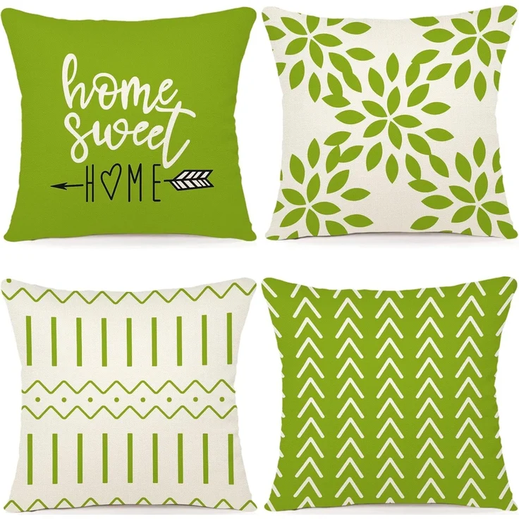 Kissenbezüge 45 × 45 cm 4er-Set Sage Green, Outdoor Leinen Kissenhüllen, Couch Bett Auto – Bild 1
