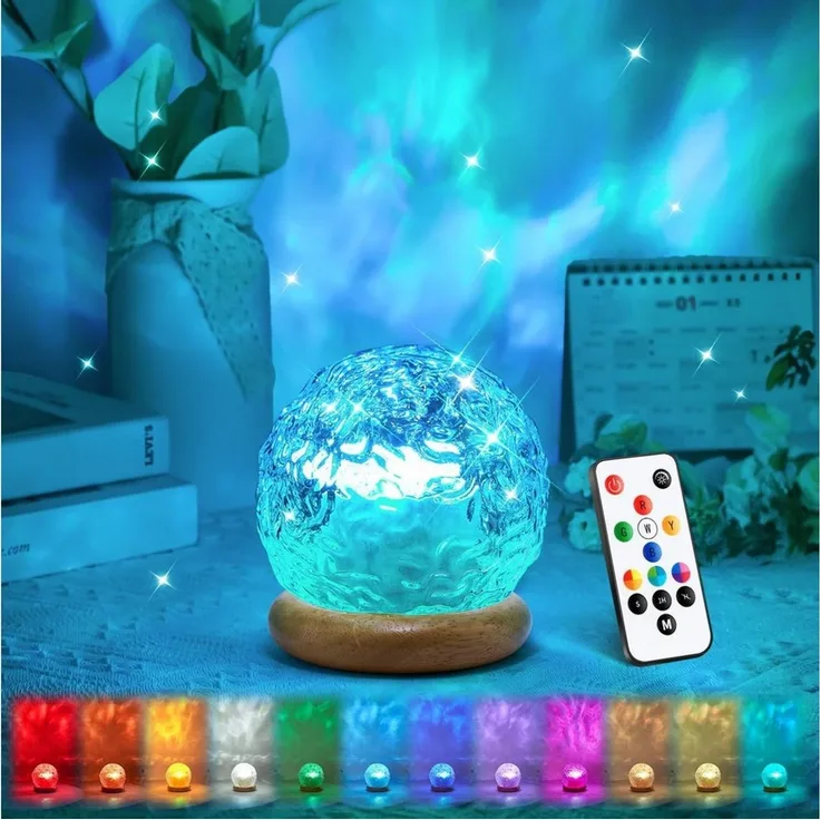 Vivitar LED Nachtlicht Aurora-Kristalllampe 18 Farben, Stimmungsbeleuchtung für Schlafzimmer, Partybeleuchtung, Geschenk für Kinder und Erwachsene zu Weihnachten und Geburtstagen, moderne, vielfältige Lichtmuster, Meereswellen-Projektor, Nordlicht-Proj...
