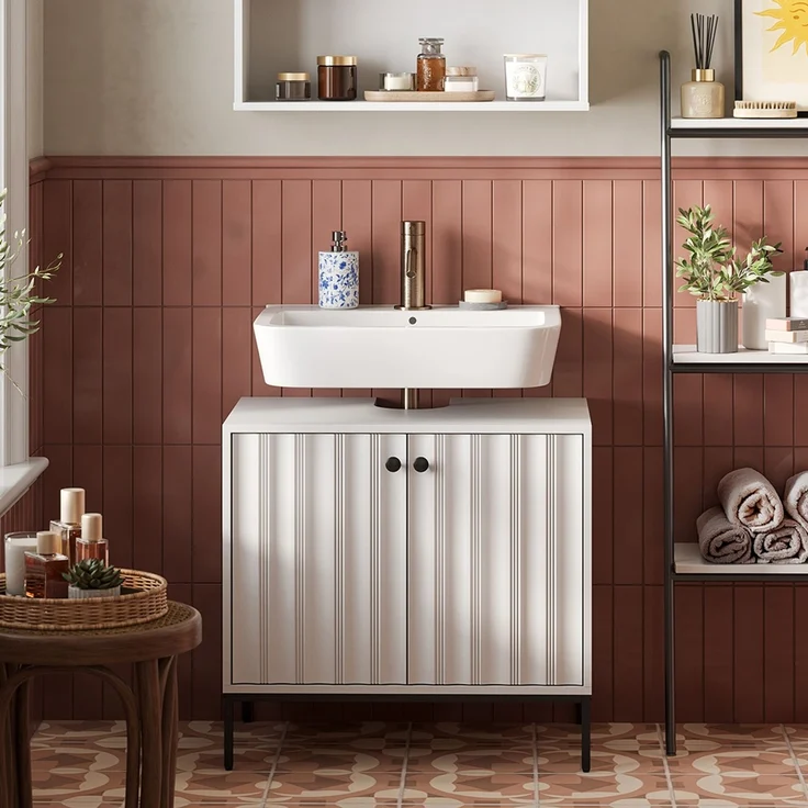 Waschbeckenunterschrank Eliza Weiß Riffel 70x63 cm Vicco – Bild 3