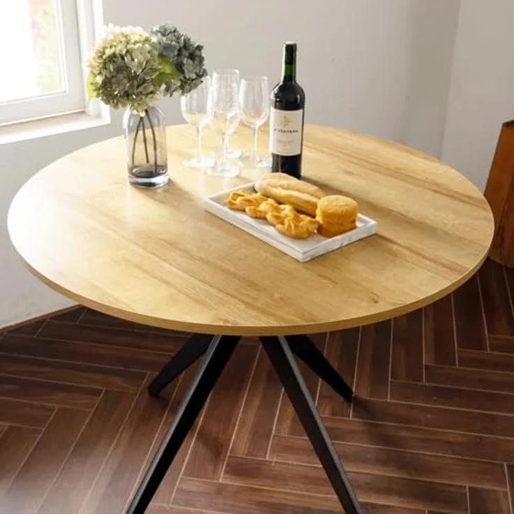 MEUBLE COSY Runder Esstisch Klein Tisch Küchentisch Esszimmertisch 4 Personen für Küche, Wohnzimmer, Büro, 100 x 100 x 75 cm, Eiche + Schwarz – Bild 6