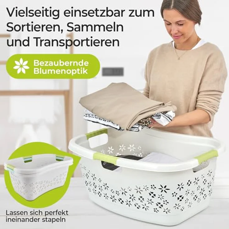 KiNDERWELT Wäschekorb Premium 50 L ergonomischer Form, Soft-Touch-Griffe, an den Körper angepasste Nierenform – Bild 5