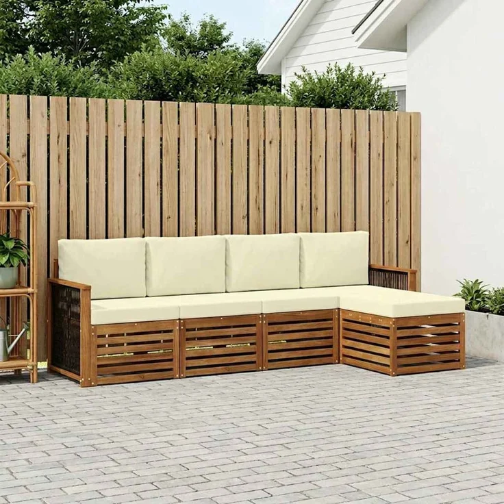 vidaXL Outdoor-Sofagarnitur 5 stk. 5-Sitzer Natur und Creme 3384231 – Bild 1