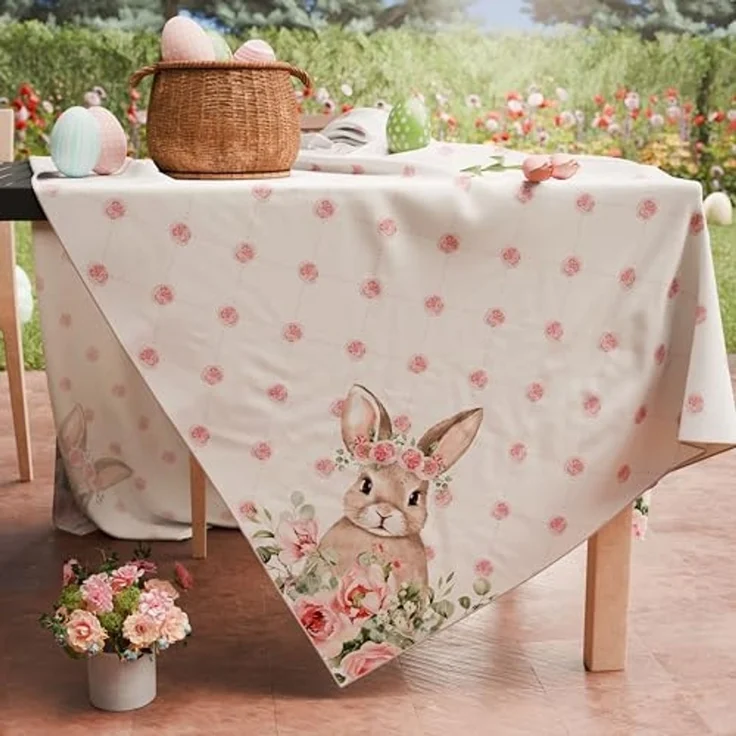 Petti Artigiani Italiani - Tischdecke für Ostern, schmutzabweisend, quadratisch, für die Küche, Design Pink Hase, X4 Plätze (140x140 cm), 100% Made in Italy – Bild 3