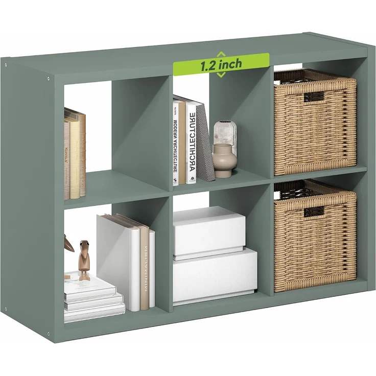 Furinno Cubicle 6-Würfel Bücherregal mit dickem Rahmen, horizontal und vertikal wendbares Regal mit offener Rückwand, für Wohnzimmer, Schlafzimmer, Homeoffice, Salbeigrün