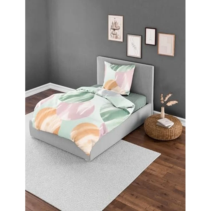 Bettwäsche Bierbaum Mako Satin 4113-30 Kreise lind rosa orange 135x200 – Bild 2