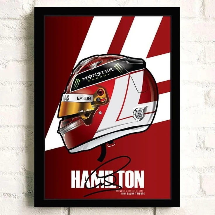 Poster Formel 1 Helm Rennfahrer Name Unterschrift · Deko Print ohne Rahmen - A Hamilton / 30x40 cm – Bild 1