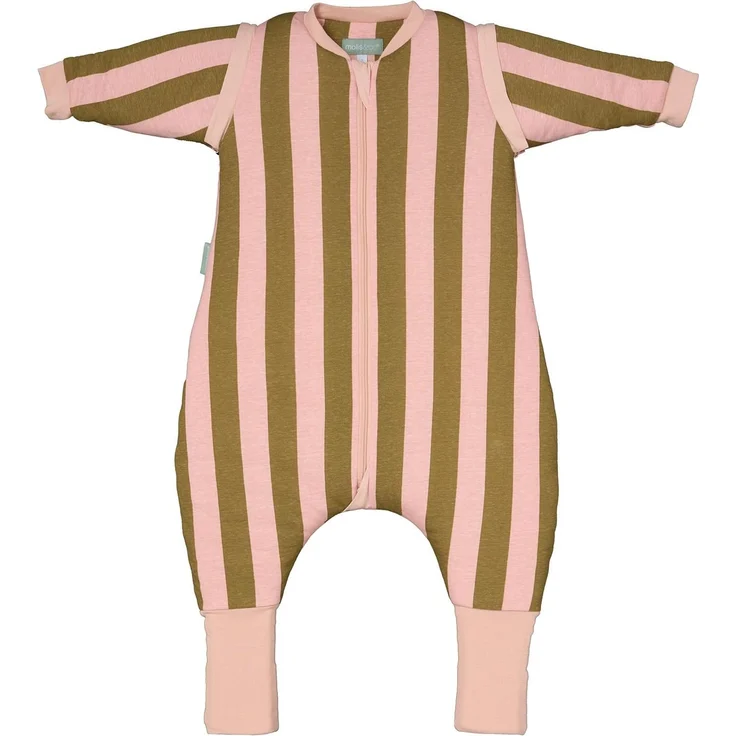 molis&co. Baby-Schlafsack mit Füßen, abnehmbare Ärmel und Socken. 2.5 TOG. Ideal für die Übergangszeit und den Winter. 100% Baumwolle (Oeko-TEX 100). (Khaki&Rose Stripes, 117 cm (6 Jahre))