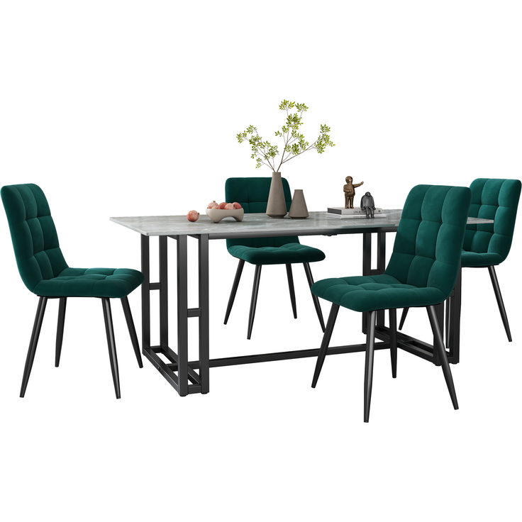 4-teiliges Grün Esszimmerstuhl-Set Samt mit Metallgestell, Küchenstuhl, Loungesessel, komfortabel, robust, elegant, vielseitig – Bild 2