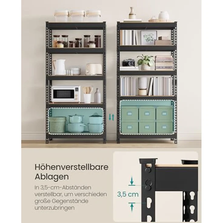 SONGMICS Schnelle Montage, Schwerlastregal 2er Set, Standregal, Lagerregal, Küchenregal, Regal, 5 Ablagen, 45 x 90 x 180 cm, bis 875 kg belastbar, für Keller, Küche, Arbeitszimmer, vintagebraun – Bild 9