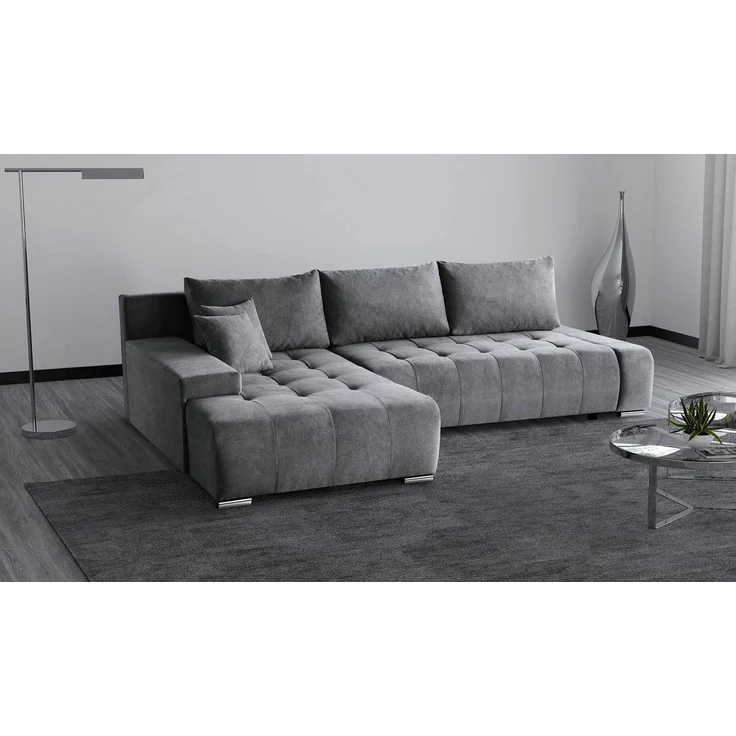 Beautysofa Ecksofa Draco L, Grau, Dunkelgrau, inkl. Wellenfedern Ecke mit Einfügung, mit Schlaffunktion – Bild 1
