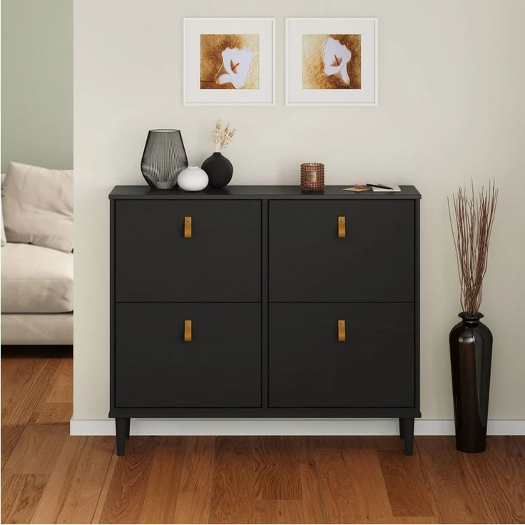 IDIMEX Schuhkommode MIKKA, Schuhkipper 4 Klappen schuhschrank schmal schwarz lackiert Schuhaufbew – Bild 5