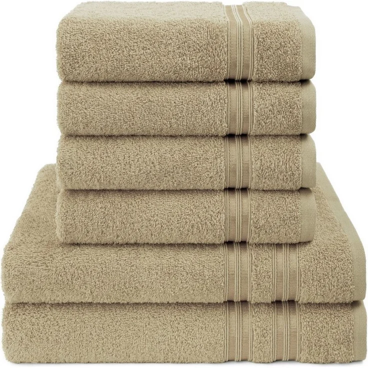 Hammetex 6 teiliges Handtuch Set, 100% Baumwolle Weich Saugstark Qualität Handtücher Set, 2 Badetücher 70x140 cm, 4 Handtücher 50x100 cm, Beige – Bild 3