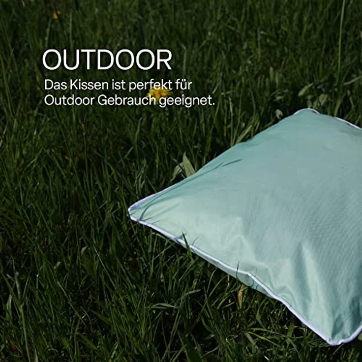 Outdoor Kissen mit Paspel ( 45 x 45 cm ) Dekokissen Garten - Reißverschluss - Schmutz- und Wasserabweisend - abnehmbarer Kissenbezug Mintgrün 1er-Pack – Bild 5