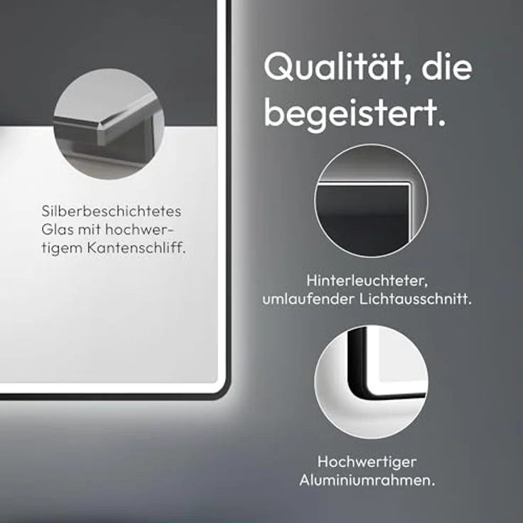 Talos Black Moon LED Badspiegel 120x70 cm, feuchtwassergeeignet mit austauschbarer Beleuchtung, Aluminiumrahmen, Licht-Farbe Neutralweiß – Bild 3