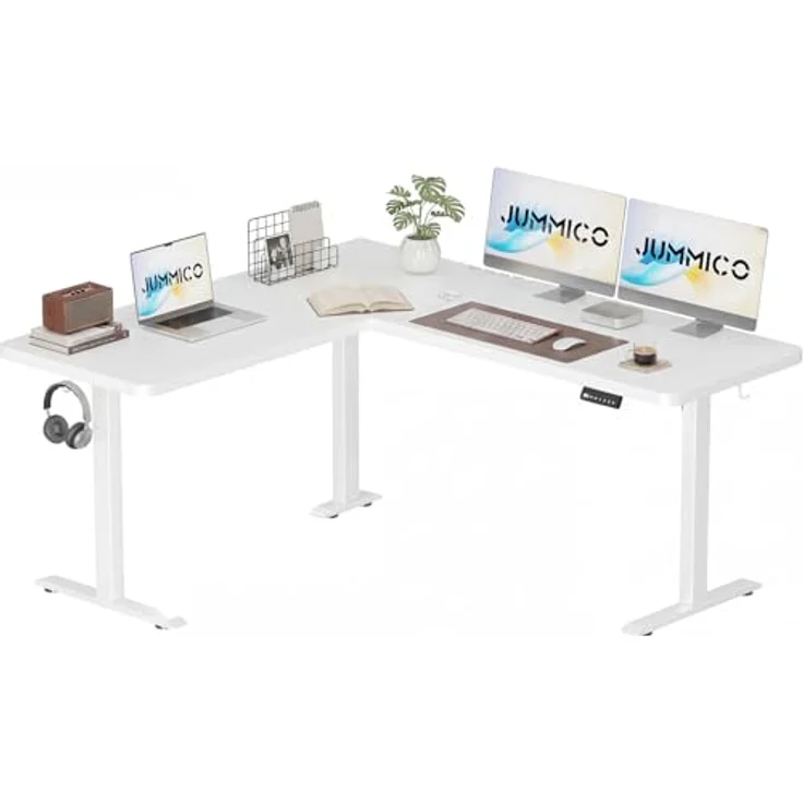 JUMMICO Höhenverstellbarer Schreibtisch L-förmig mit 3 Speicherhöhen & Kabelmanagement, 160x140 cm Eckschreibtisch Höhenverstellbar, Ergonomischer Computertisch für Homeoffice & Gaming, Weiß – Bild 9