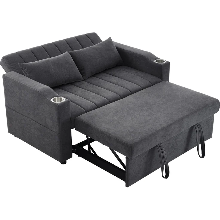 Schlafsofa 136x162x84 cm Grau, mit 3-fach verstellbarer Rückenlehne & Getränkehalter – Bild 2