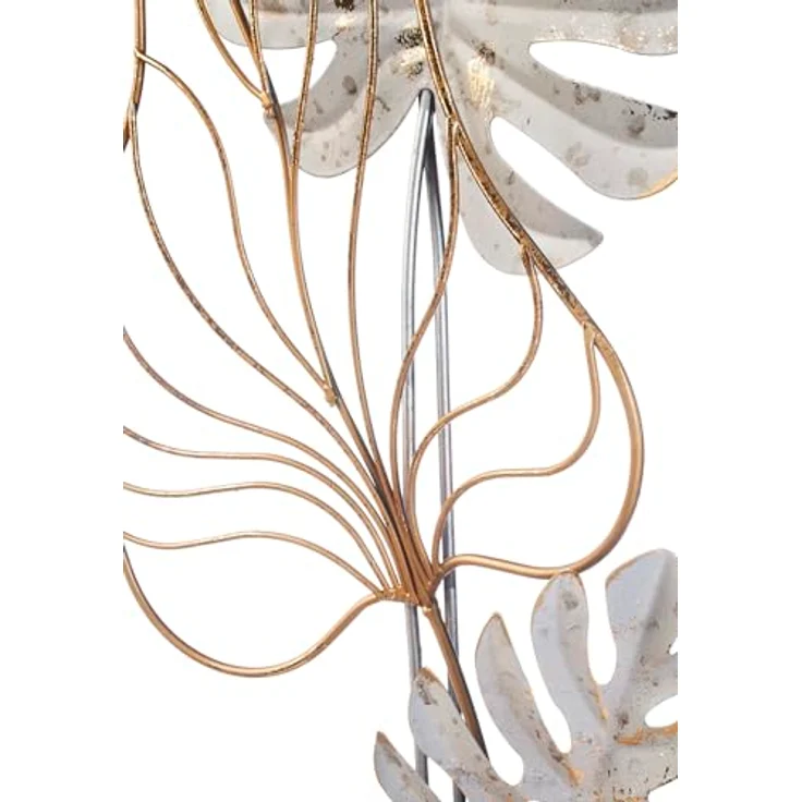 Kobolo Wandbild Monstera, modernes Metallbild mit 3D-Design, schwarz-gold-weiß, 29x74x3 cm, stilvolle Wanddeko für Wohnzimmer, Esszimmer und Flur – Bild 4