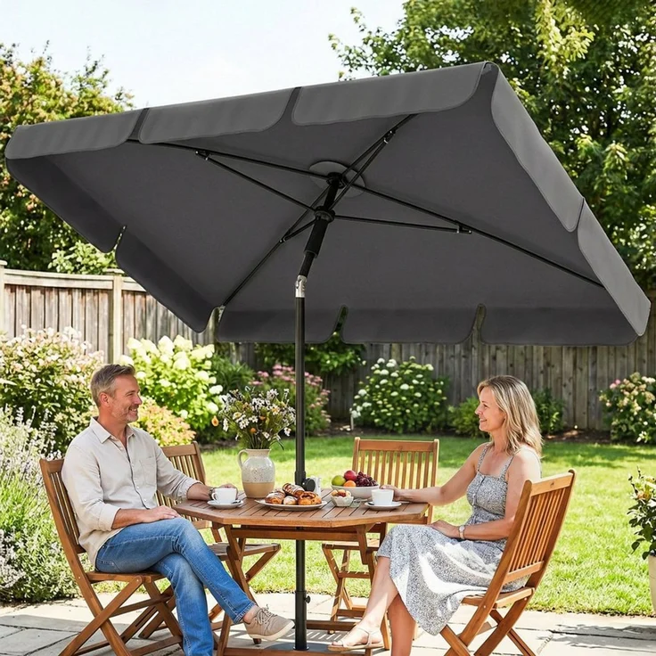 Outsunny Sonnenschirm rechteckig Balkonschirm mit 3-facher Neigung 8 Streben, LxB: 183x122 cm, rechteckig Balkonschirm, Strandschirm, für Strand Balkon Garten, 183 x 122 x 222 cm, Dunkelgrau – Bild 5