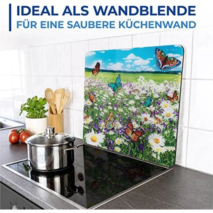 Maximex Schneide- und Abdeckplatte Sommerwiese, Glas, 56x50cm,vielseitig einsetzbar,mobil,Schneidebrett/Wandspritzschutz – Bild 5