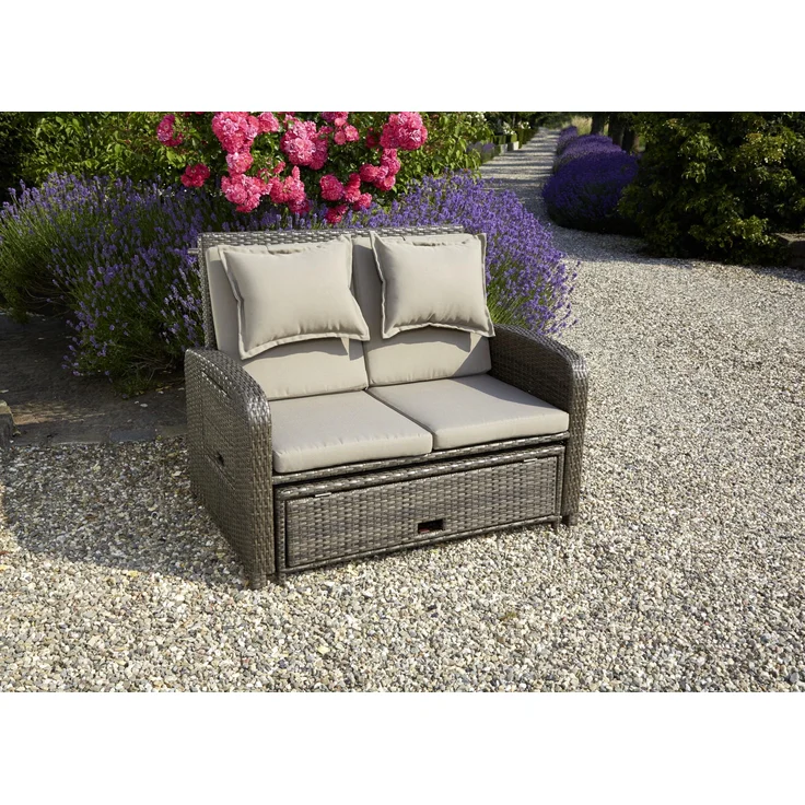 greemotion Rattan-Lounge Bahia Rondo, Sofa & Bett aus Polyrattan, indoor & outdoor, 2er Garten-Sofa, Daybed, braun-beige, ca. 121 x 99 x 143 cm – Bild 3