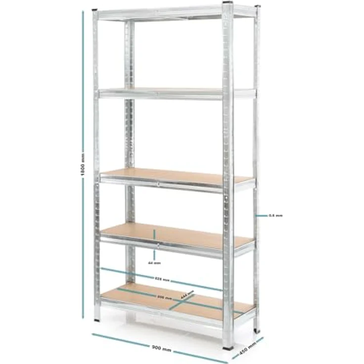 Wiltec Set 2X Schwerlastregal 180 x 90 x 45 cm, 875 kg Gesamtlast, Steckregal verzinkt aus Stahl, Lastenregal mit 5 Ablagen, Werkstattregal – Bild 4