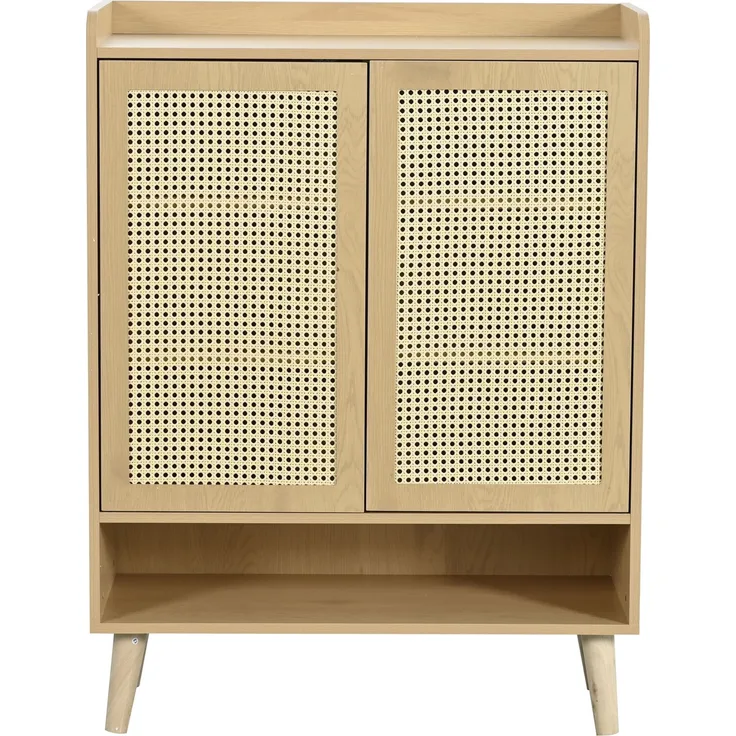 Merax Sideboard aus natürlichem Rattan, Kommode Mit Holzgriffen und Massivholzbeinen. Maße: B80/H105/T35 cm