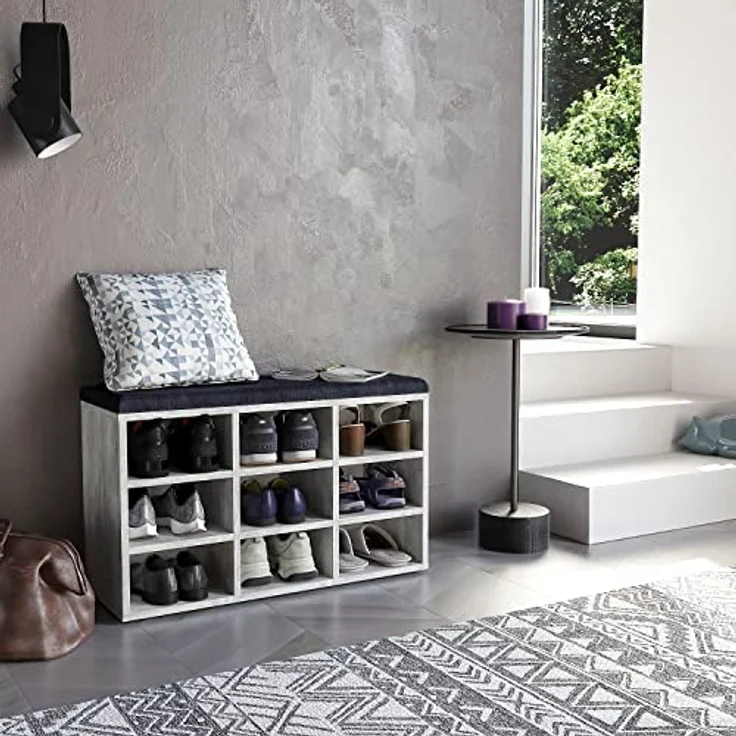 KOMTO Schuhbank Schuhregal mit Sitzfläche mit Stauraum, Sofia 80 x 50 x 30 cm Beton – Bild 3