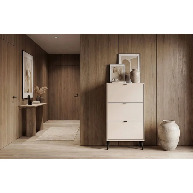 Newroom Schuhschrank Beige 70 cm Schuhkipper schmal mit 3 Klappen für Flur und Diele – Bild 3