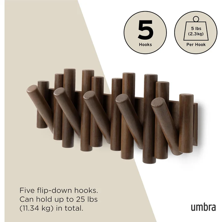 Umbra Picket mit 5 Garderobenhaken 1011471-746 walnussfarben Garderobenleiste – Bild 5