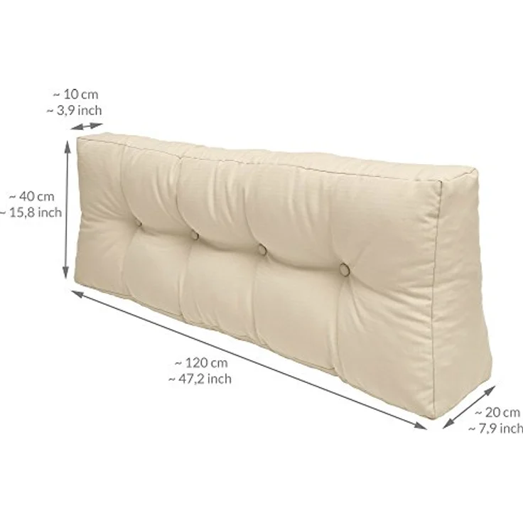 Beautissu Palettenkissen Elements, Natur, 80x15x120 cm, robustes Outdoor-Sitzkissen mit Karo-Struktur und Zierknöpfen – Bild 3