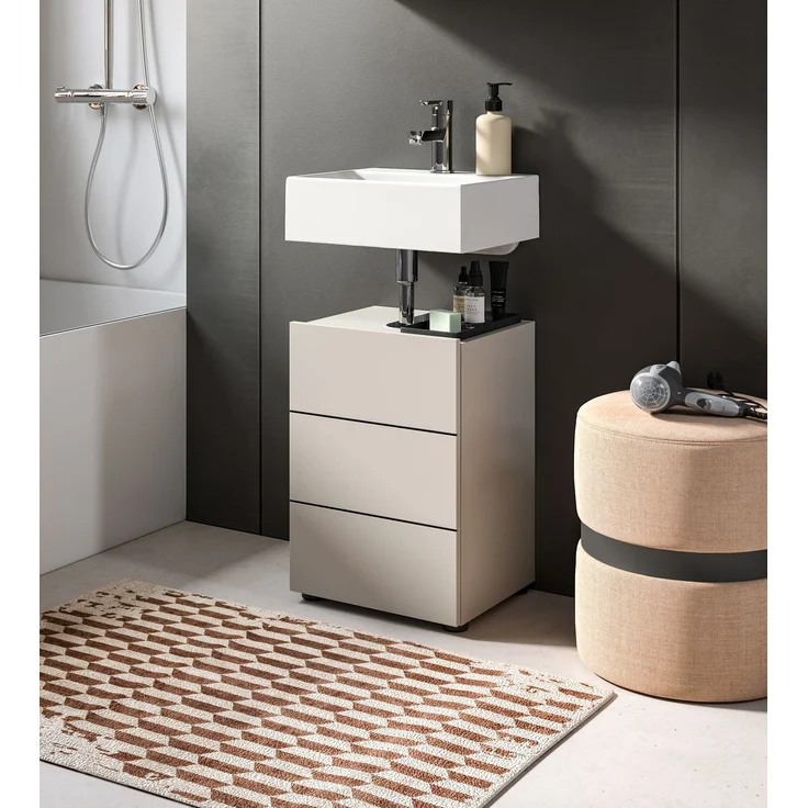 Waschbeckenunterschrank (B/H/T: 38x56x34 cm) in Kaschmir Nachbildung und schwarz – Bild 5